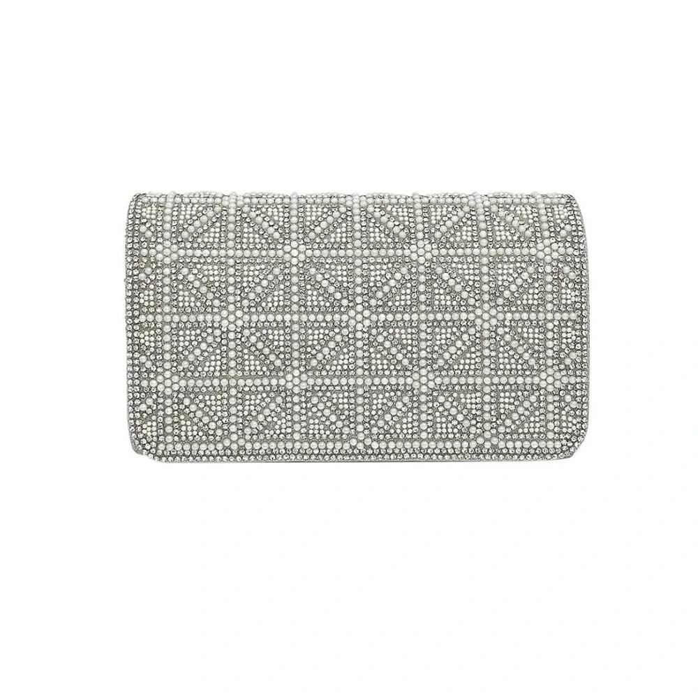 LA Regale Imitation Pearl Grid Flap Clutch